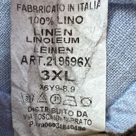 Puro Lino Shirt Mens Size 3XL Blue Button Up Long Sleeve Linen Made In Italy - Picture 4 of 8